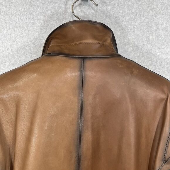 Roundtree Yorke Genuine Lambskin Men’s Lg Burnished Leather Jacket Brown Cognac - Picture 6 of 16